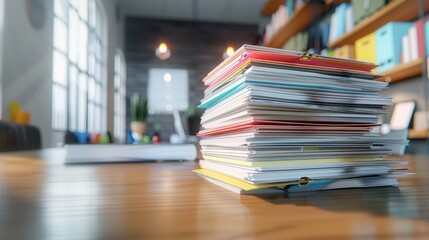The stack of colorful documents