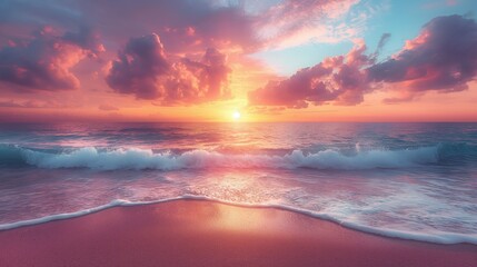 Vibrant Sunset Over Ocean Waves