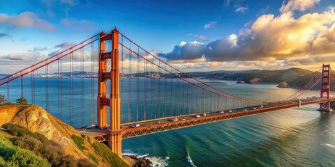 Fototapeta premium Panoramic view of the iconic Golden Gate Bridge in San Francisco, California, Golden Gate Bridge