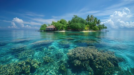 Fototapeta premium Secluded Island with Vibrant Coral Reefs