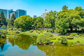 Tall building and Forest, Lake in Japan