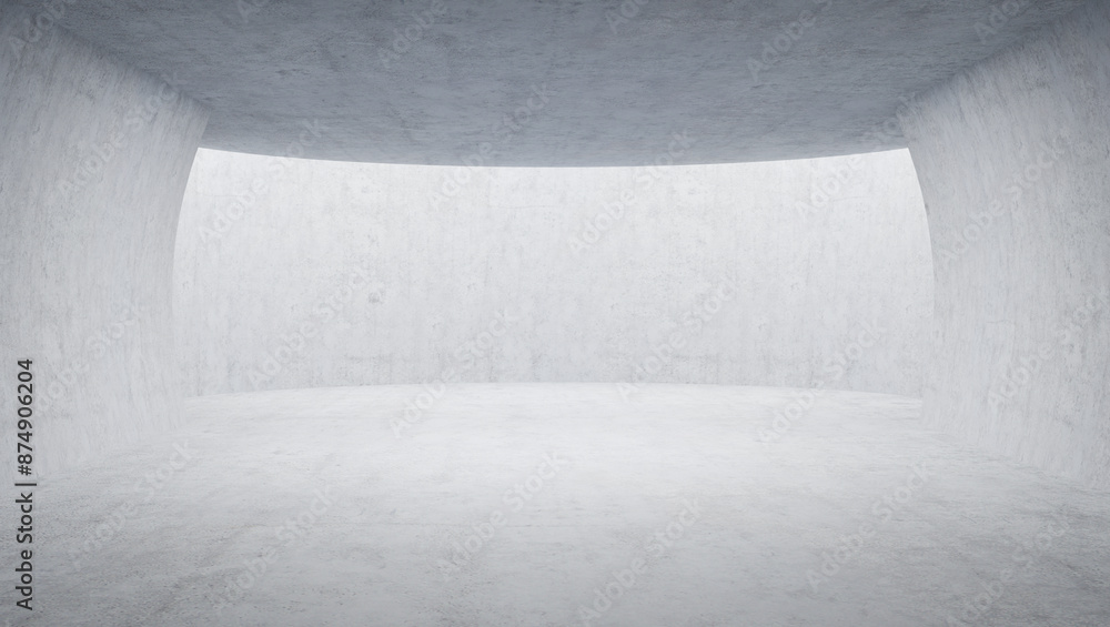 Poster empty cement room with curved walls minimalist. 3d rendering