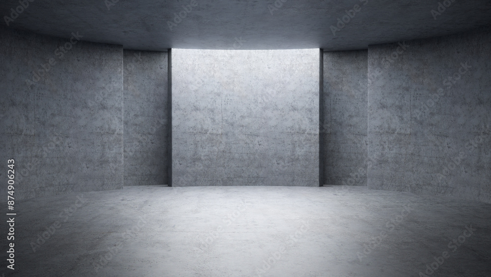 Poster empty cement room with curved walls minimalist. 3d rendering