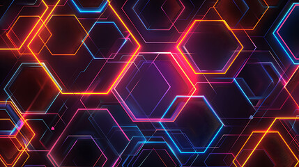 Futuristic Neon Hexagon and Line Seamless Pattern on Dark Background for Modern Design Aesthetics