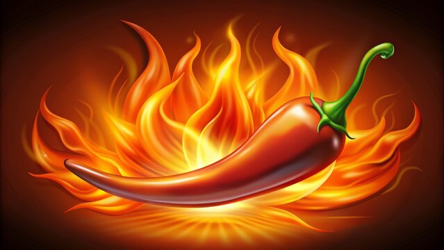 Vibrant orange hot chilli pepper illustration with stylized flames and editable text effect on a bold, contrasting background design.