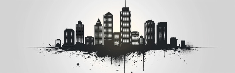 Fototapeta premium Grunge Urban Skyline Silhouette with Skyscrapers and Modern Buildings