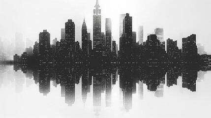 Fototapeta premium ** Modern Urban Skyline with Minimalistic Black and White Reflection