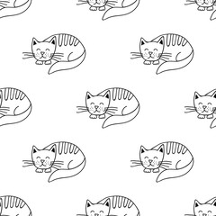 Fototapeta premium Seamless pattern with cat doodle for decorative print, wrapping paper, greeting cards, wallpaper and fabric