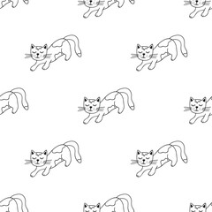 Obraz premium Seamless pattern with cat doodle for decorative print, wrapping paper, greeting cards, wallpaper and fabric