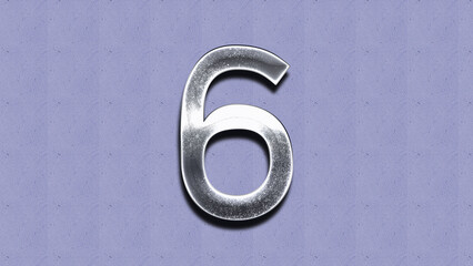 3D Chrome number design of 6 on purple wall.	