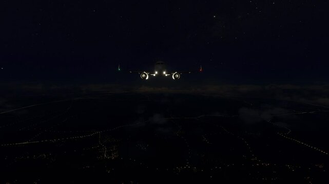 Airplane flying at night	