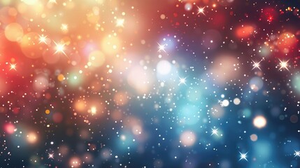 Fototapeta premium Abstract holiday themed wide screen background with sparkling bokeh and snowy stars