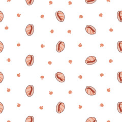 Marine seashell. Seamless pattern. Underwater conches of mollusk and sea snail. Summer vacation. Hand drawn style. Vector drawing. Design ornaments.