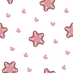 Marine seashell. Seamless pattern. Underwater conches of mollusk and sea snail. Summer vacation. Hand drawn style. Vector drawing. Design ornaments.