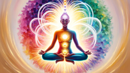 Chakras space meditation futuristic colorful background, Chakras, prana, mind and spirituality background