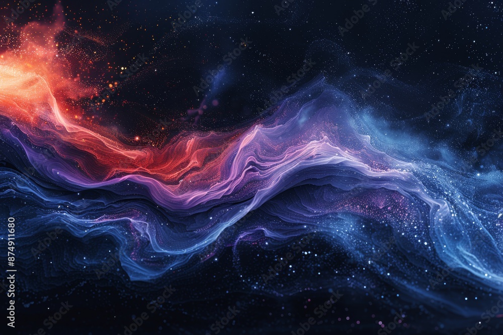 Sticker Abstract cosmic wave in blue and orange hues creating a mesmerizing and dynamic background for fantasy designs.