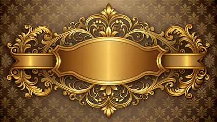 Luxurious gold banner wrapped around premium frame with ornate golden name plaque and decorative elements on elegant background.