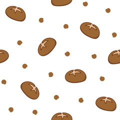 Bread. Seamless pattern. Loaf food, bakery baget, pastry grain. Hand drawn style. Vector drawing. Design ornaments.