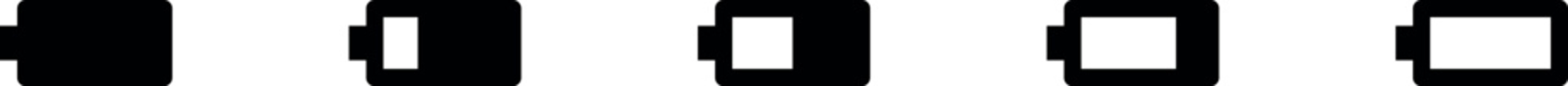 Obraz premium Battery icon set in horizontal Full low charge. High quality style vector icons. 100% 75%, 50%, 25% 0, batteries. Batery indicator. Baterry level, energy, full. Power low up status batteries logo.