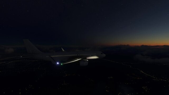 Airplane flying at night