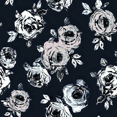 Luxurious Rose and Vine Pattern in Blue and Green Shades