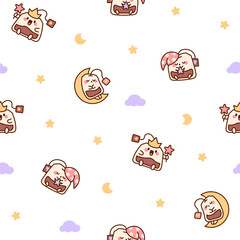 Funny tea bag with different emotions. Seamless pattern. Cartoon character. Hand drawn style. Vector drawing. Design ornaments.