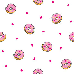 Donuts with glaze. Seamless pattern. Sweet doughnuts. Chocolate confectionery. Hand drawn style. Vector drawing. Design ornaments.