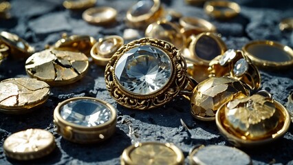 Diamonds and gold on floor