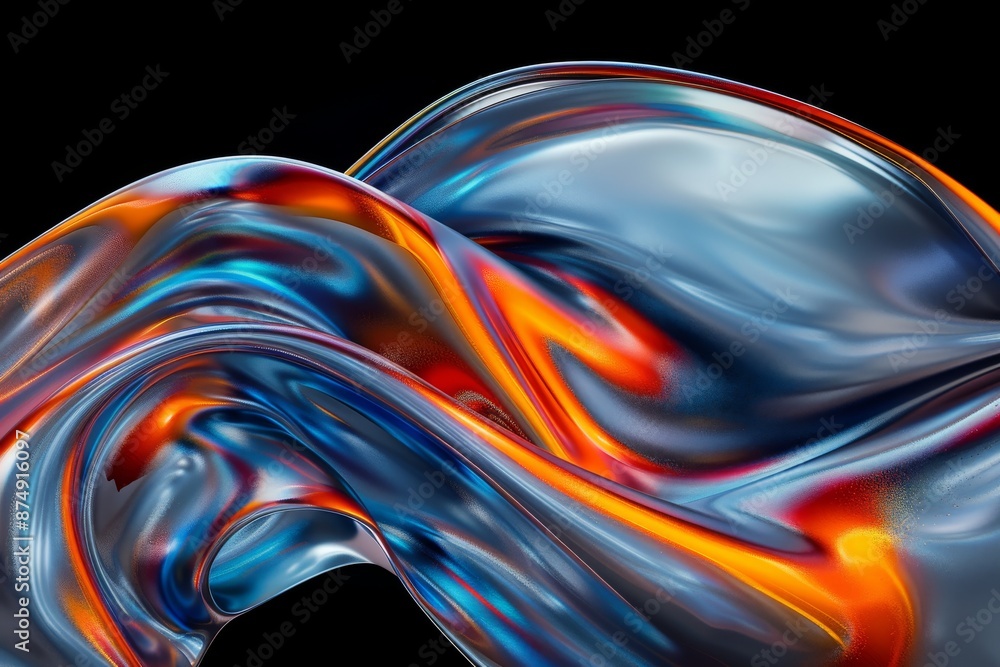 Aufkleber abstract fluid pattern in black, orange, and silver tones creating a dynamic and energetic backgroun