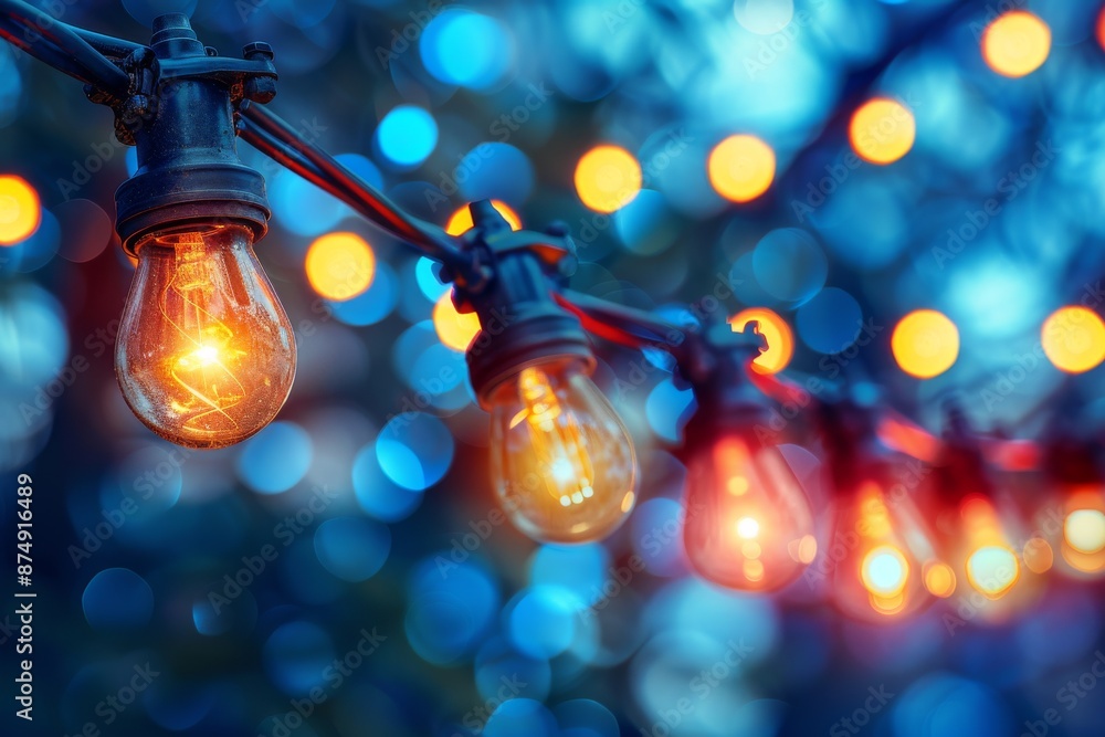 Aufkleber festive string lights with blue bokeh background creating a magical and cheerful atmosphere for holi