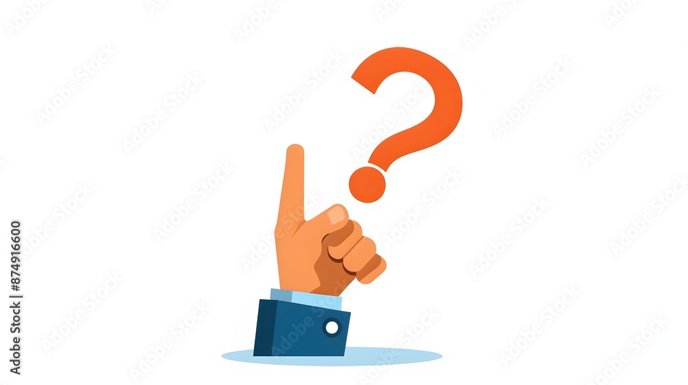 Aufkleber hand pointing to a question mark icon representing uncertainty and decision