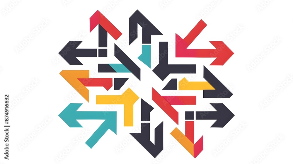 Aufkleber intersection of arrows representing choices and decisions on white background