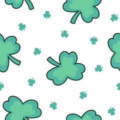 Lucky clover. Seamless pattern. Traditional Irish symbol for St. Patrick s day. Hand drawn style. Vector drawing. Design ornaments.