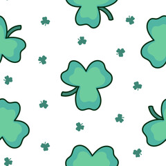 Lucky clover. Seamless pattern. Traditional Irish symbol for St. Patrick s day. Hand drawn style. Vector drawing. Design ornaments.