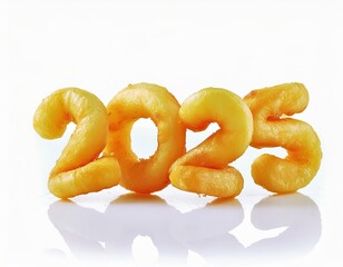 3d happy new year 2025 on a fast food shape