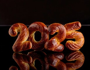 3d happy new year 2025 on a desserts  shape