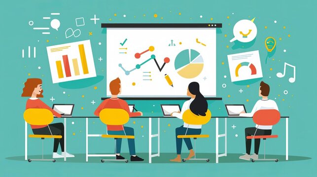 Career development, employee training session, flat design illustration