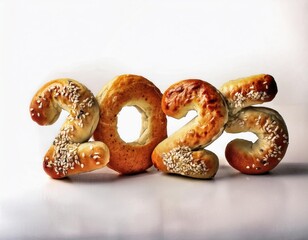 3d happy new year 2025 on a food shape