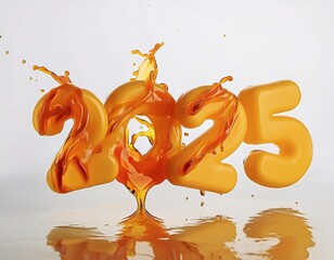 3d happy new year 2025 on a orange juice  shape