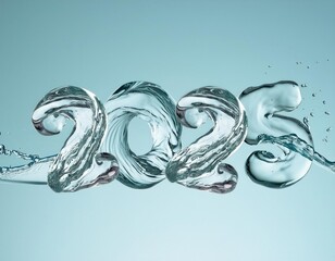 3d happy new year 2025 on a water splash  shape