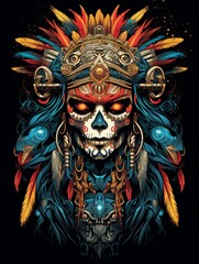 Day of the Dead Skull with Feathers