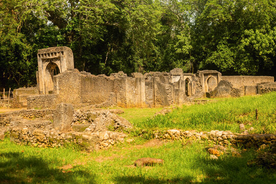 Ruins of Gedi in Town of Gede - A medieval Swahili coastal settlement in Arabuko Sokoke Forest Reserves in Malindi, Kenya

