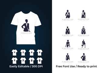 fashion woman silhouette logo set and T shirt design 