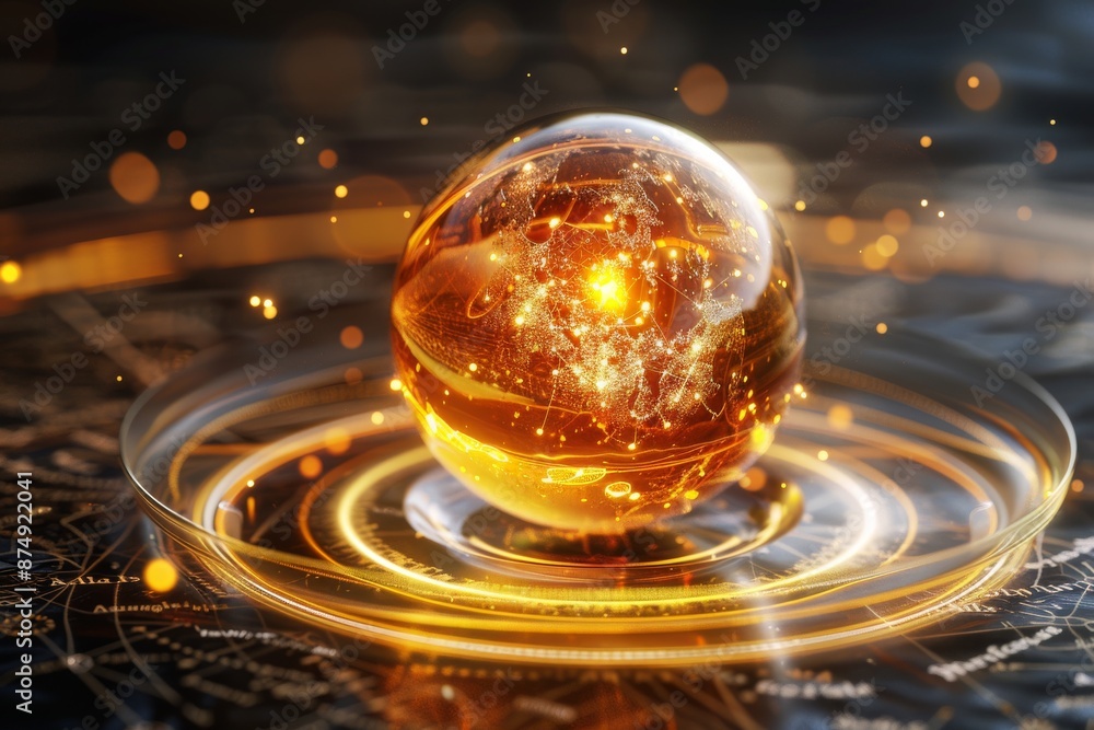 Poster golden orb with swirling patterns creating a futuristic and luxurious design element for high-tech t