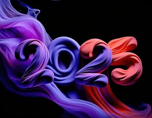 3d Happy new year 2025 on smoke color shape