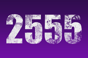 flat white grunge number of 2555 on purple background.	