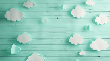 The Clouds on Teal Wooden Background