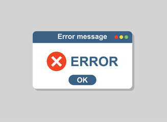 Error message icon in flat style. Computer window alert vector illustration on isolated background. Alert popup sign business concept.