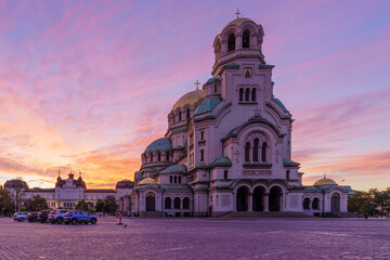 Sunrise view of St. Alexander Nevsky Cathedral, Sofia