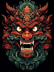 Ferocious Oni Mask Illustration